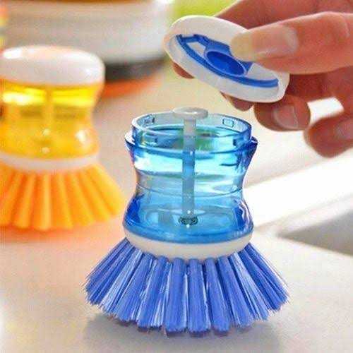 Dishwasher scrubber brush liquid soap dispenser cleaning refillable brush pot dish washing scrub brush