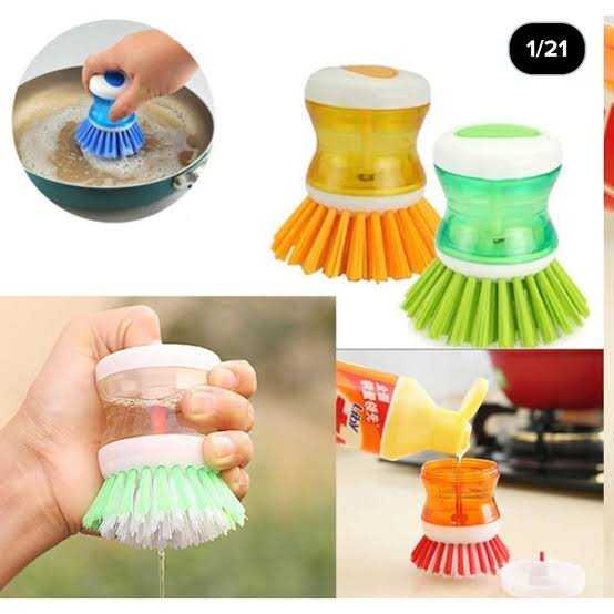 Dishwasher scrubber brush liquid soap dispenser cleaning refillable brush pot dish washing scrub brush