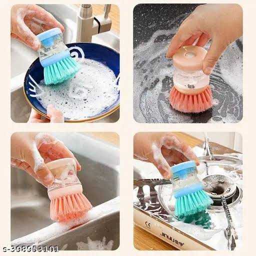 Dishwasher scrubber brush liquid soap dispenser cleaning refillable brush pot dish washing scrub brush