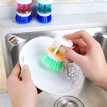 Dishwasher scrubber brush liquid soap dispenser cleaning refillable brush pot dish washing scrub brush
